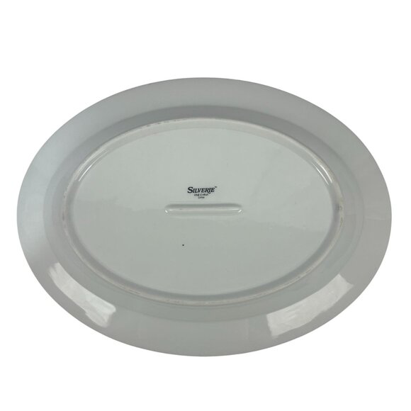 Silverie Fine China Sapphire Oval Serving Platter Floral Platinum Trim Vintage - Picture 2 of 4